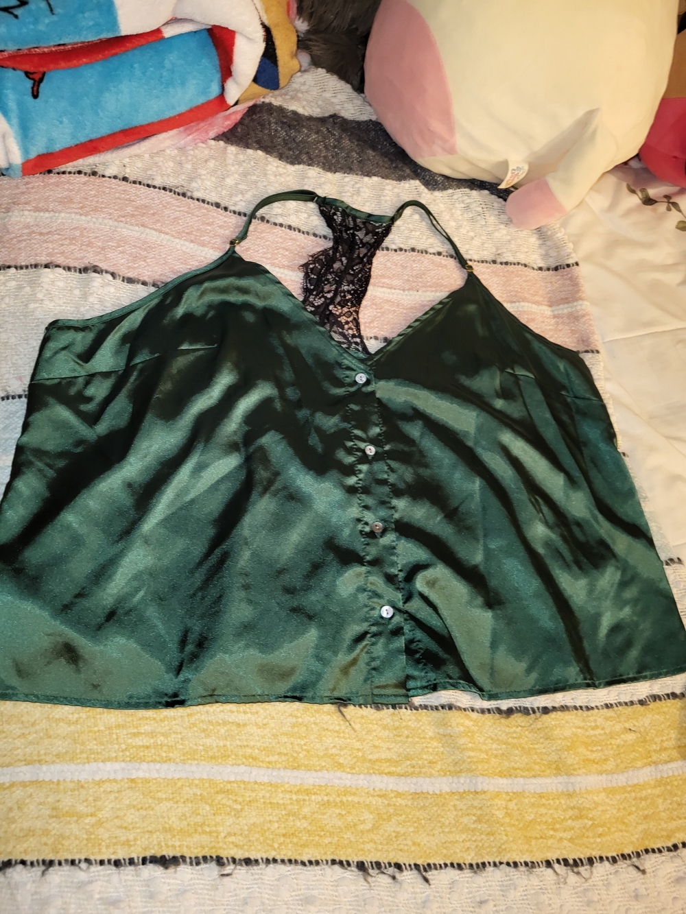 Roma Emerald Green Satin Cami with Black Lace Back
